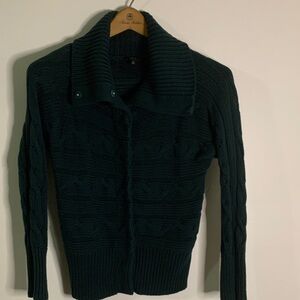 Talbots Men's Dark Green Cable Knit Zip-Up Sweater